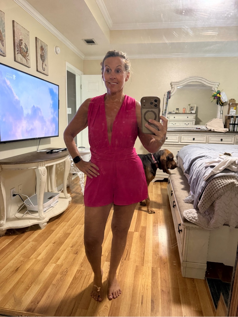 Bright Fuchsia Sleeveless V-Neck Romper